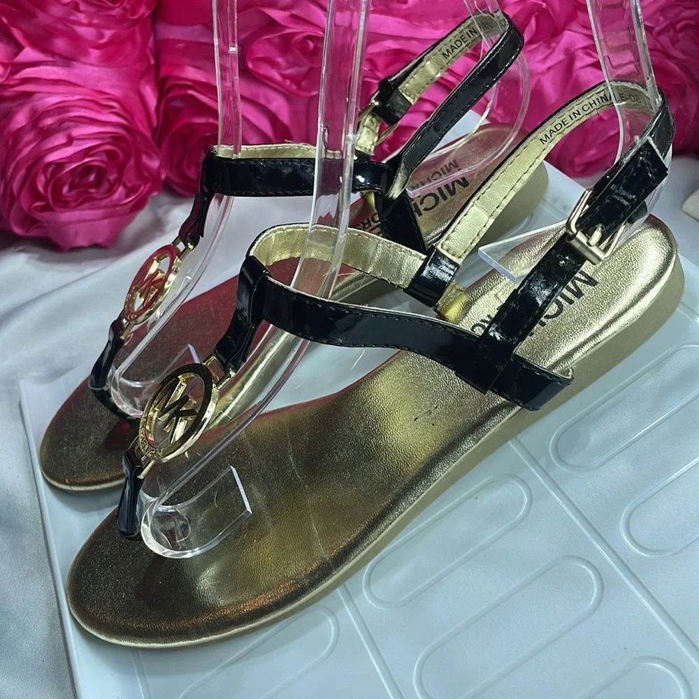 Michael‎ Kors Girls' Black Patent Leather Strappy Sandals, Size 1